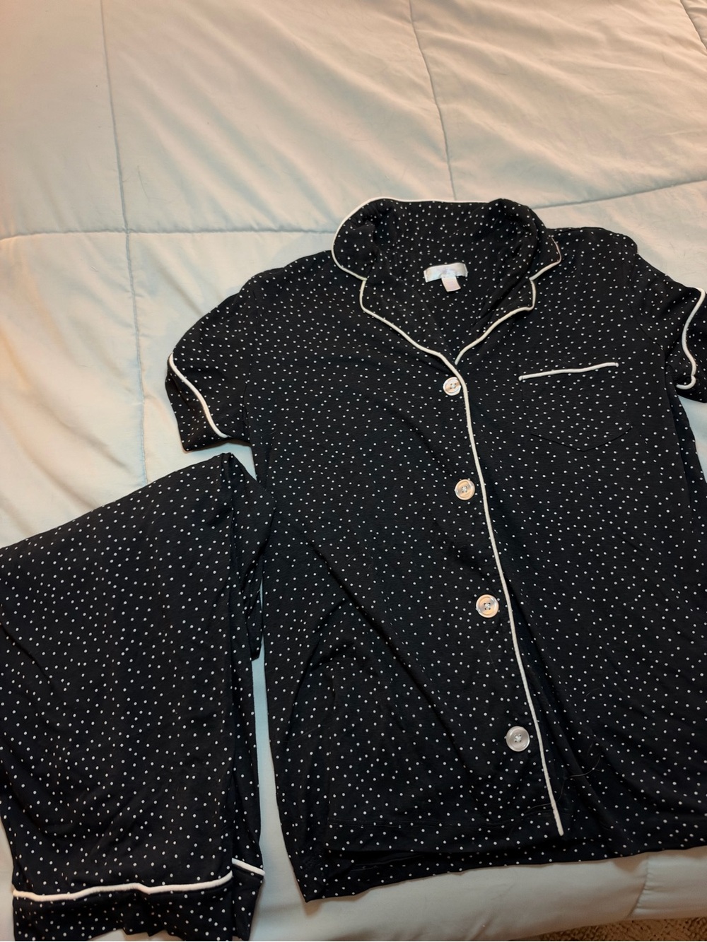 Secret Treasures Black Polka Dot Pajama Set with White Trim